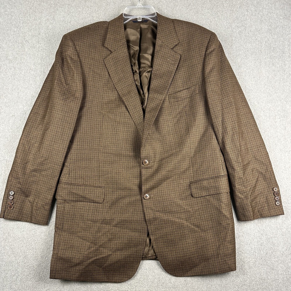 Brooks Brothers 1818 Madison Blazer Mens 46L Brown Check Wool Tweed Sport Coat